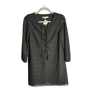 Little White Lies Black Eyelet Long Sleeve Dress With Lace Up & Tassels Size XS